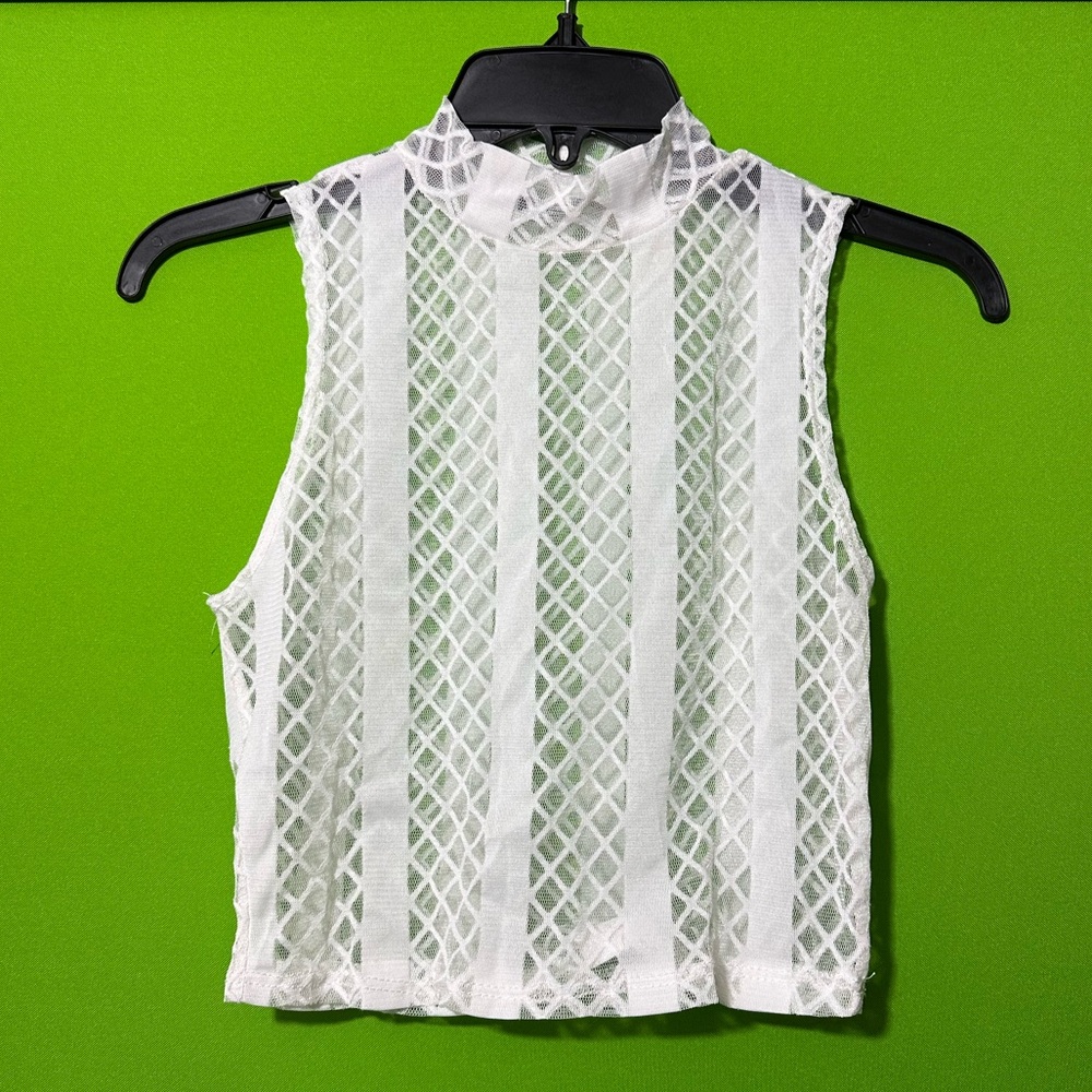 Sheer mesh white crop top